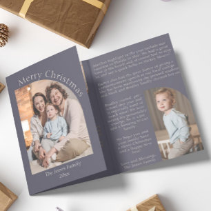 Purple Modern Arch Year in Review Family Update Tri-Fold Holiday Card