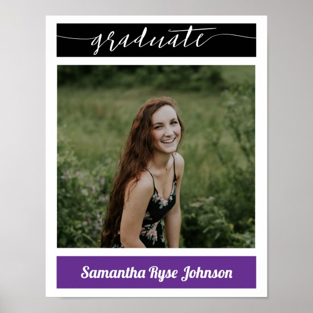 Purple Modern Block Photo Graduation Poster (Front)