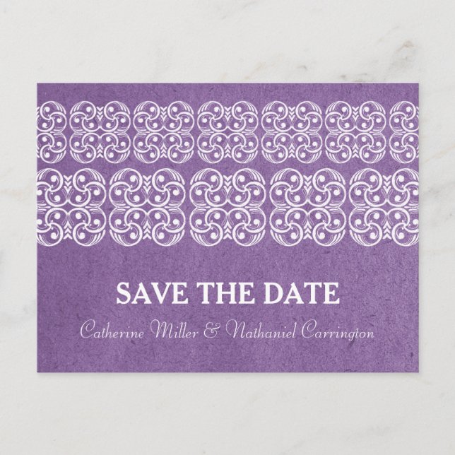 Purple Modern Bohemian Save the Date Postcard (Front)