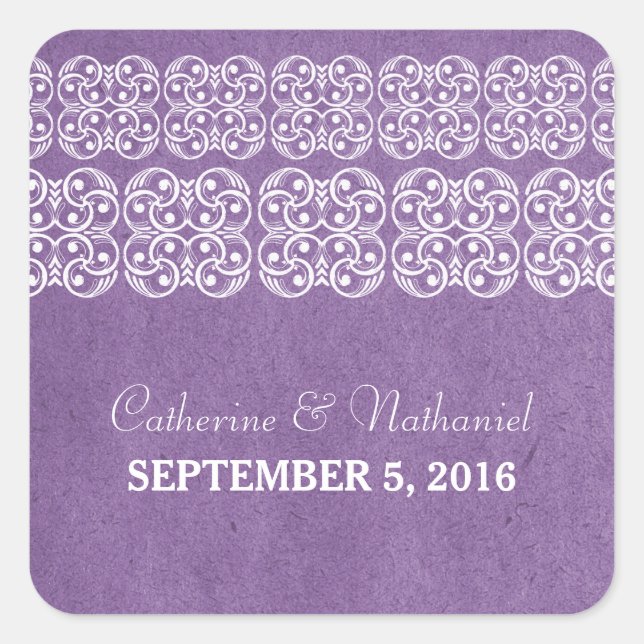 Purple Modern Bohemian Wedding Stickers (Front)