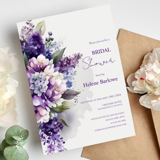 Purple Modern Botanical Elegant Bridal Shower Invitation (Creator Uploaded)