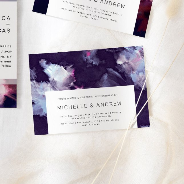Purple Modern Brush Stroke Engagement Party Invitation (Creator Uploaded)
