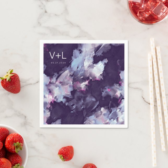 Purple Modern Brush Stroke Wedding Napkin (Insitu)