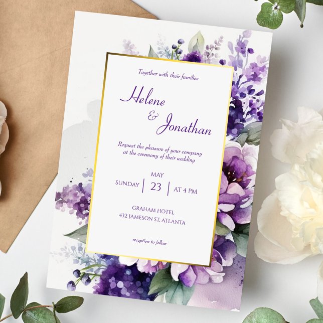 Purple Modern Chic Floral Elegant Boho Wedding Invitation (Creator Uploaded)