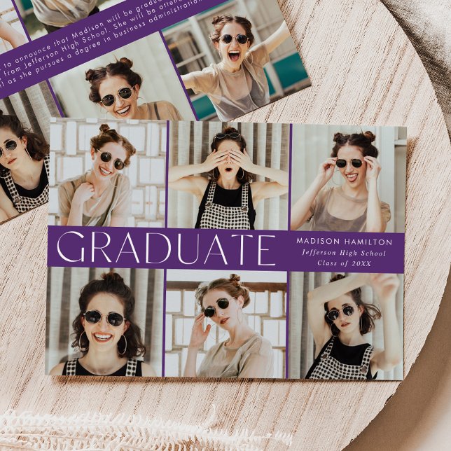 Purple Modern Classic 12 Photo Graduation Announcement (Creator Uploaded)