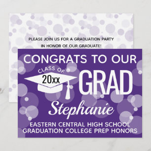 Purple Modern Confetti Bokeh Bubbles Graduation Invitation