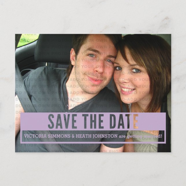 Purple Modern Cut Out Save the Date Postcard (Front)