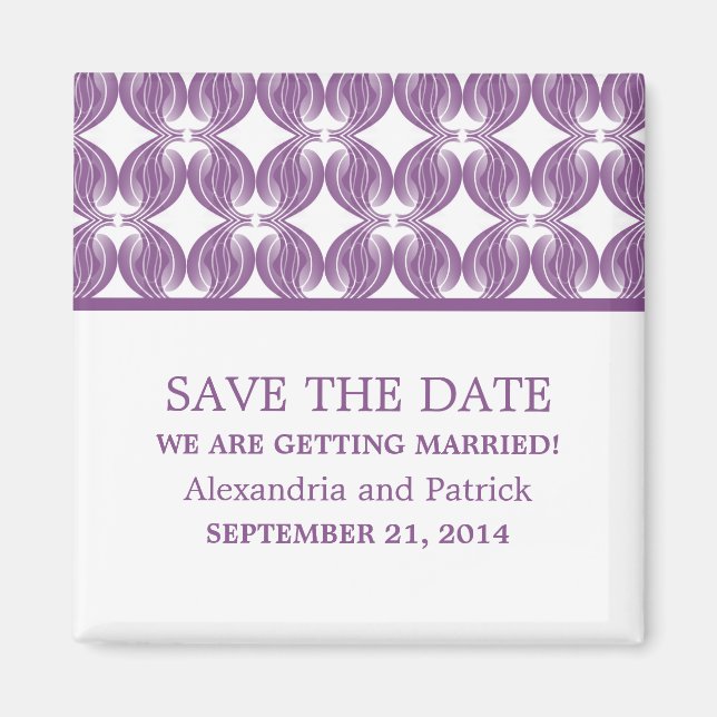 Purple Modern Deco Save the Date Magnet (Front)