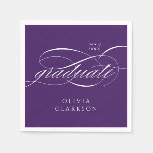 Purple Modern Elegant Script Graduation Party Napkin