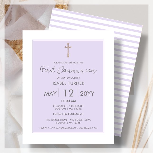 Purple | Modern First Communion Budget Invitation (Creator Uploaded)