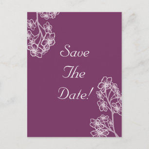 Purple Modern Floral Wedding Save The Date Announcement Postcard