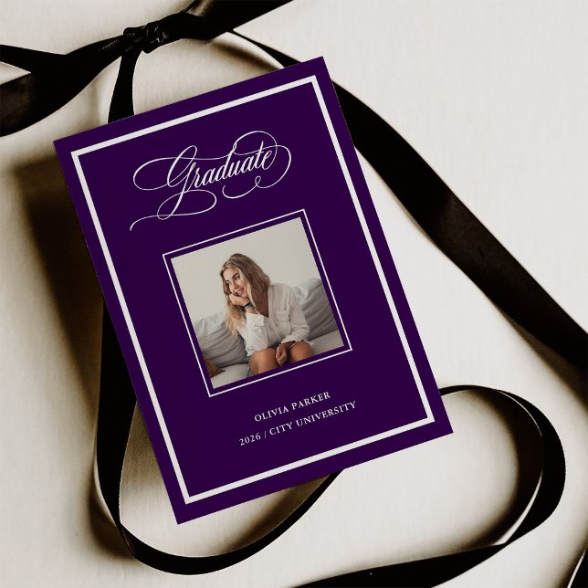 Purple Modern Frame Photo and Elegant Script Grad Announcement (Creator Uploaded)