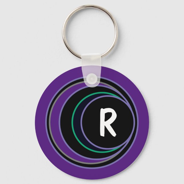 Purple Modern Geometric Abstract Monogram Initial Key Ring (Front)