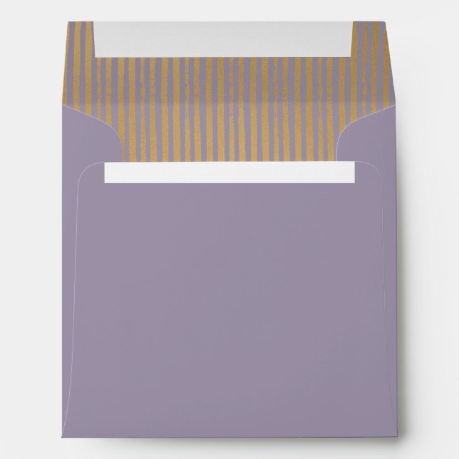 Purple Modern Gold Striped Square Envelope (Back (Bottom))