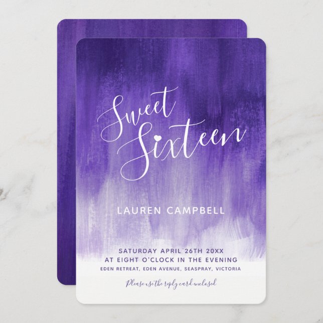 Purple modern graded art sweet sixteen invitations (Front/Back)