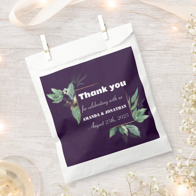 Purple Modern Greenery Custom Wedding Favor Bag (Clipped)