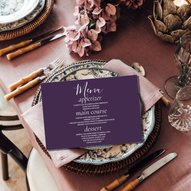 Purple Modern Greenery Wedding Table Menu Cards (Creator Uploaded)