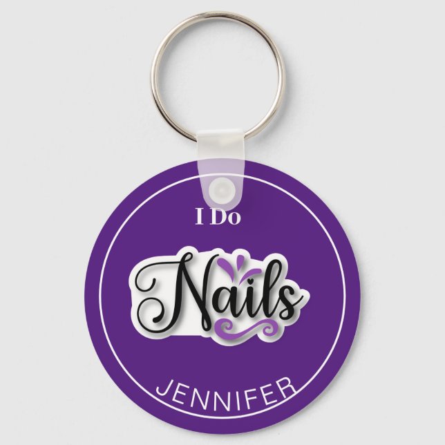 Purple Modern I Do Nails Nail Technician  Keychain (Front)