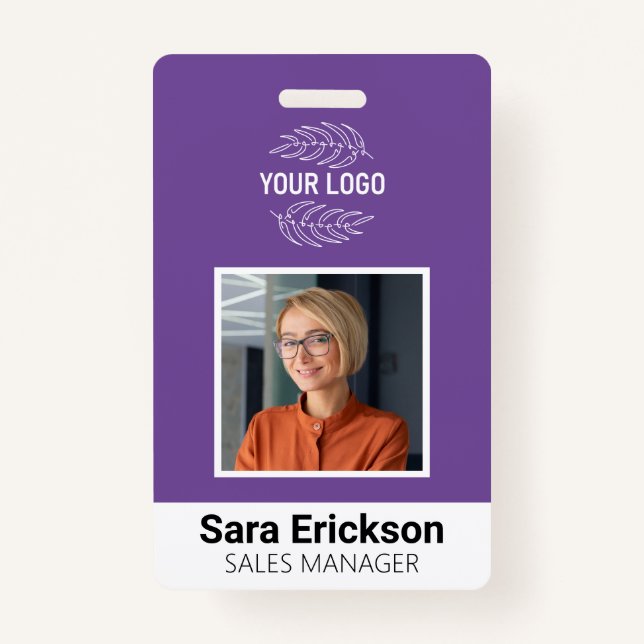 Purple Modern ID Card Business Employee Bar Code ID Badge (Front)