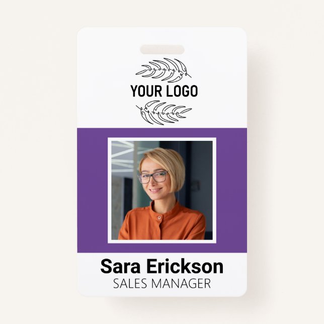 Purple Modern ID Card Business Employee ID Badge (Front)