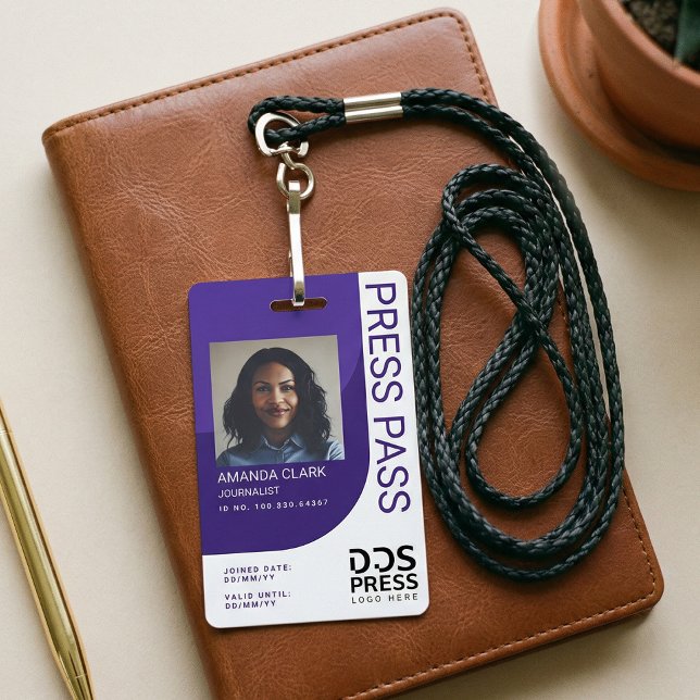 Purple Modern & Minimal Press Pass Photo ID Badge (Purple Modern & Minimal Press Pass Photo ID Badge)