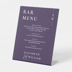 Purple Modern Minimalist Monogram Bar Menu Pedestal Sign