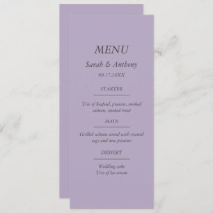 Purple Modern Minimalist Simple Wedding Food  Menu