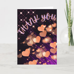 Purple Modern Neon Heart Stars Wedding Anniversary Thank You Card