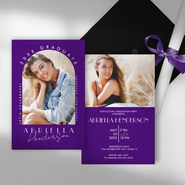 Purple Modern Photo Graduation Invitation (Creator Uploaded)
