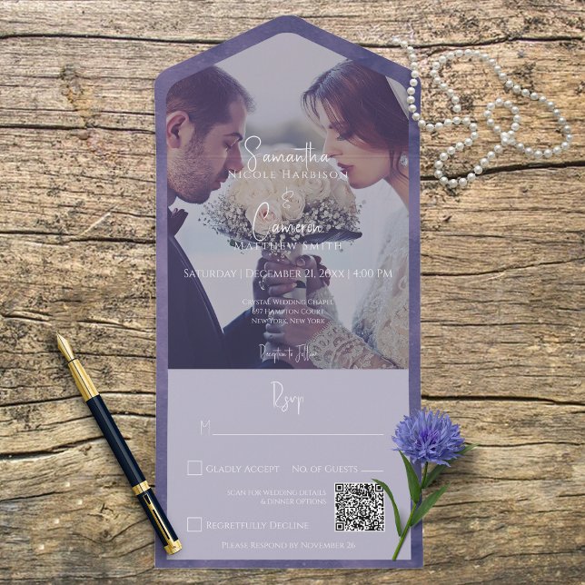 Purple Modern Photo QR Code All In One Invitation (Creator Uploaded)