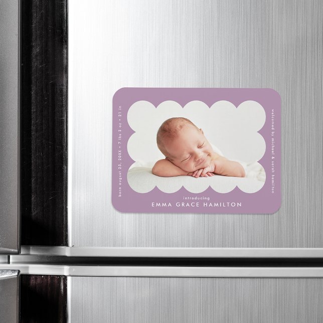 Purple Modern Scalloped Frame Birth Announcement Magnet (Creator Uploaded)