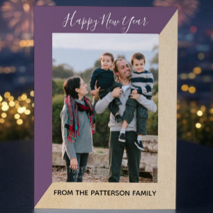 Purple Modern Slant New Year's Photo Flat Card