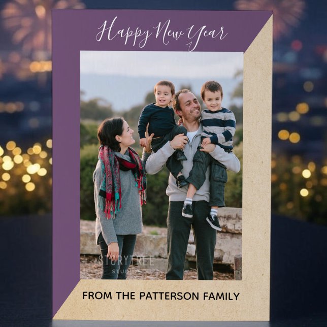 Purple Modern Slant New Year's Photo Flat Card (Purple Modern Slant New Years Photo Card)