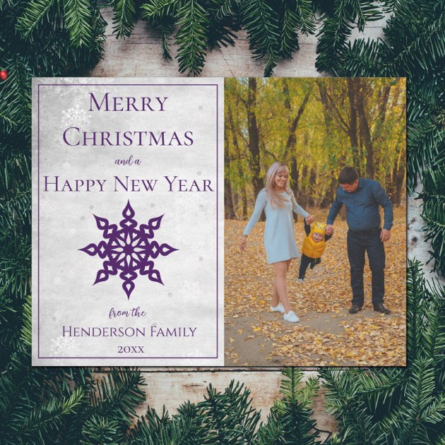 Purple Modern Snowflake Photo Holiday Card (Purple Modern Snowflake Photo Holiday Card)