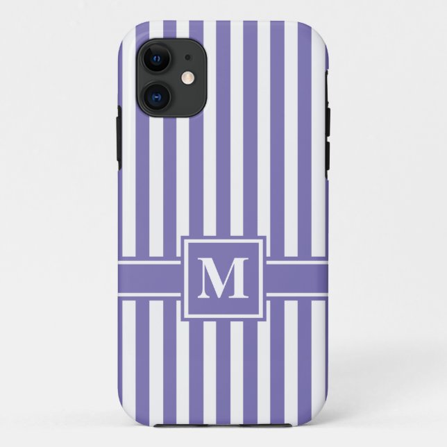 Purple Modern Stripe with Monogram Case-Mate iPhone Case (Back)