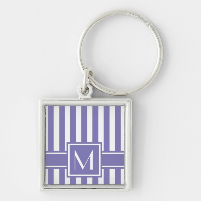 Purple Modern Stripe with Monogram Key Ring (Front)