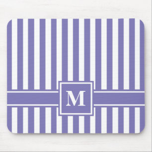 Purple Modern Stripe with Monogram Mouse Pad