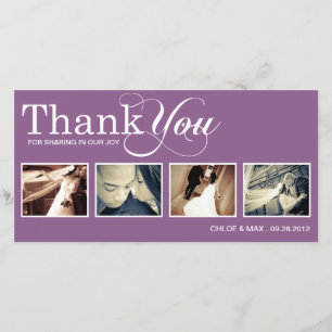 PURPLE MODERN THANKS   WEDDING THANK YOU CARD