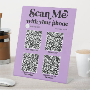 Purple modern typography QR code scannable Pedestal Sign