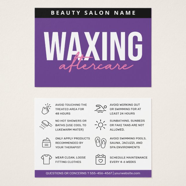 Purple Modern Waxing Aftercare Card Hair Removal (Front & Back)