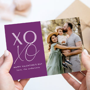 Purple Modern XOXO Valentine's Day Photo Holiday Card