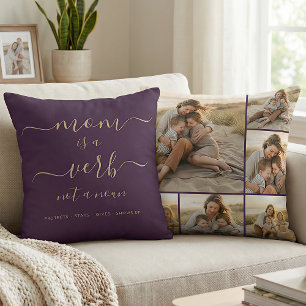 Purple Mom Is a Verb Family Photo Mum Keepsake Cushion
