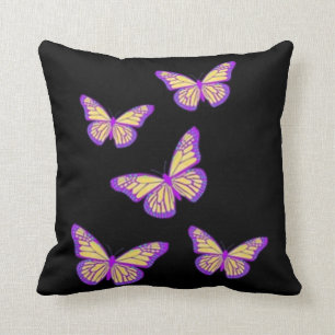 Purple Monarch Butterflies Black pillow by Sharles