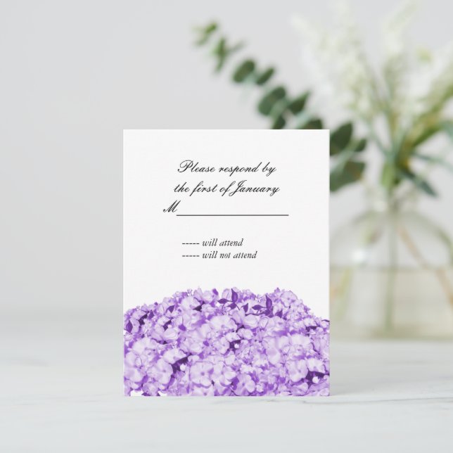 Purple Monochromatic Floral Reply Card (Standing Front)