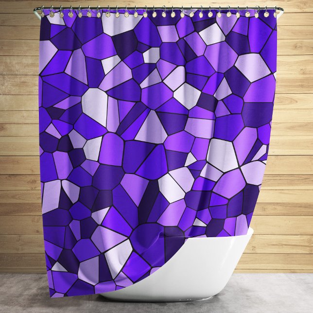 Purple Monochrome Geometric Mosaic Pattern Shower Curtain (Modern Purple Geometric Mosaic Pattern Shower Curtain)