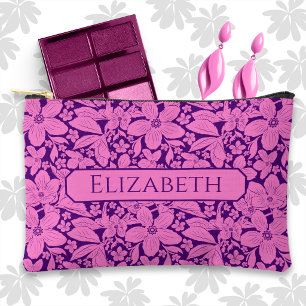 Purple Monochrome Tropical Floral Accessory Pouch