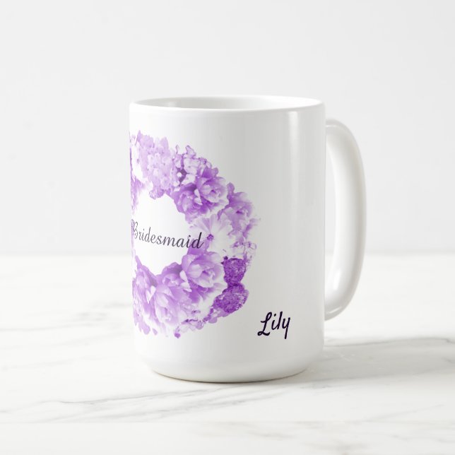 Purple Monochrome Wreath Bridesmaid Coffee Mug (Front Right)