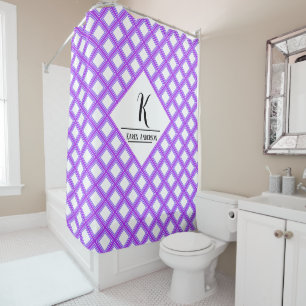 Purple monogram and full name  shower curtain