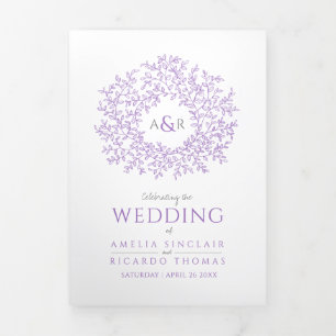 Purple monogram art story dedication wedding Tri-Fold programme