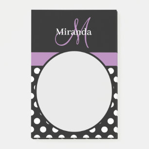 Purple Monogram Black White Polka Dot Post-it Notes